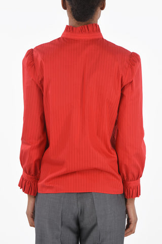 Pinstriped Tuxedo Shirt with Ruffled Neck