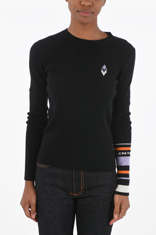 Crew Neck Wool and Cashmere Sweater with Multicolor Sleeve