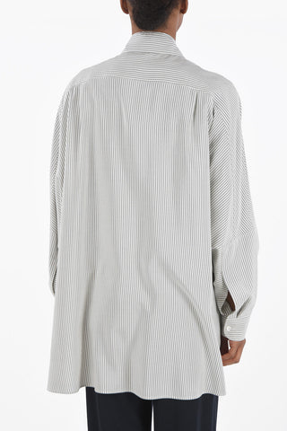 Pinstriped Oversized Silk Shirt with Batwing Sleeves