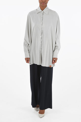 Pinstriped Oversized Silk Shirt with Batwing Sleeves