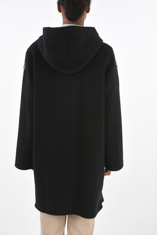 Unlined Wool Coat with Front Zip and Jewel Embroideries