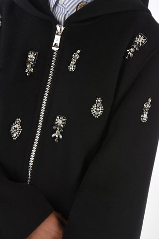 Unlined Wool Coat with Front Zip and Jewel Embroideries