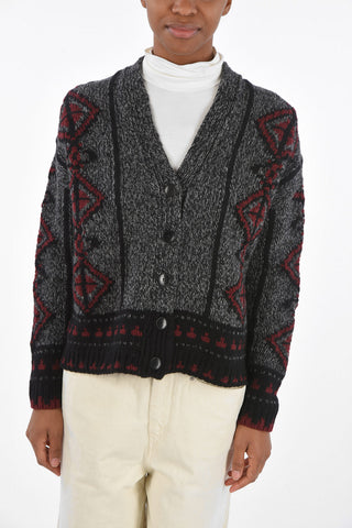 Wool Geometric Patterned Buttoned Cardigan