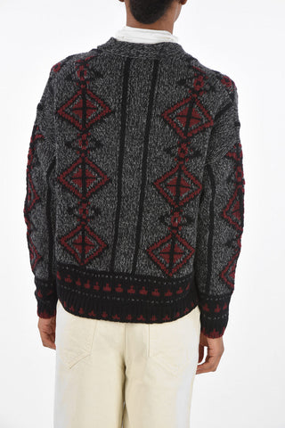 Wool Geometric Patterned Buttoned Cardigan