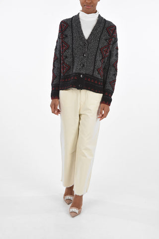 Wool Geometric Patterned Buttoned Cardigan