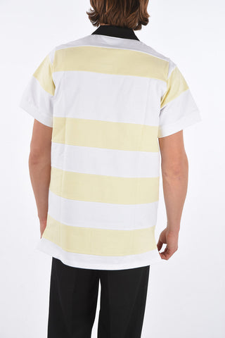 Polo Neck Striped Cotton Long T-Shirt with Prints