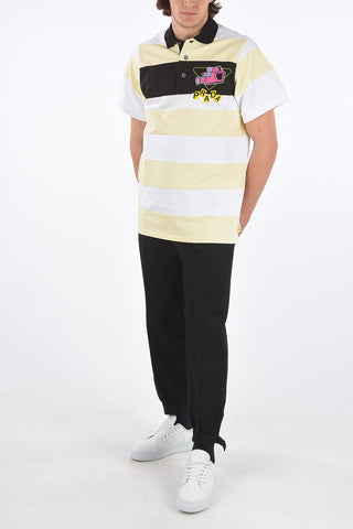 Polo Neck Striped Cotton Long T-Shirt with Prints
