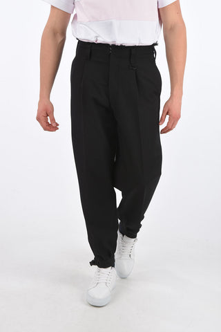 Single-pleated Pants with Frayed Raw Cut Waistline