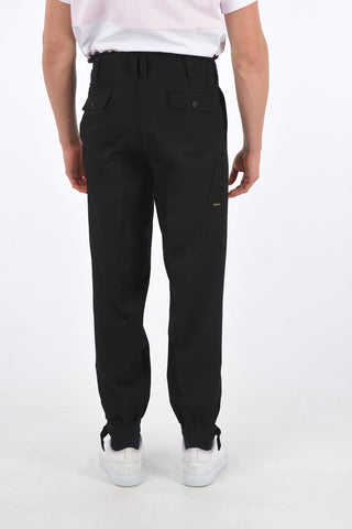 Single-pleated Pants with Frayed Raw Cut Waistline