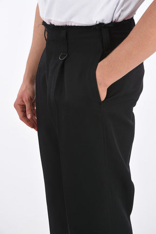Single-pleated Pants with Frayed Raw Cut Waistline