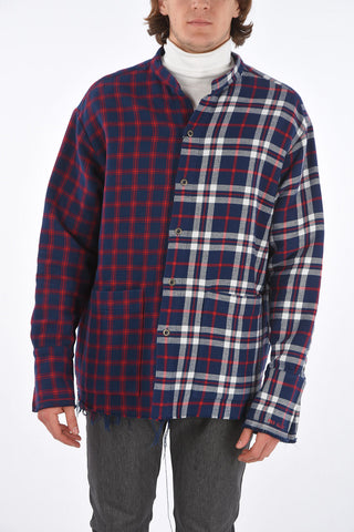 Districk Check Overshirt with Frayed Hem
