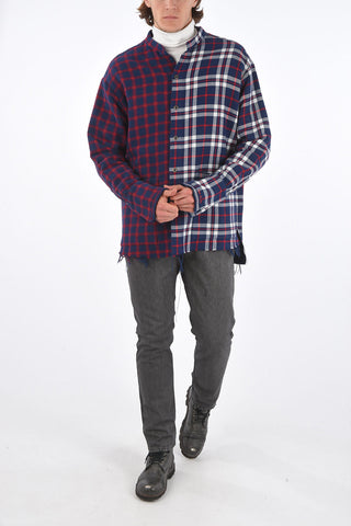Districk Check Overshirt with Frayed Hem