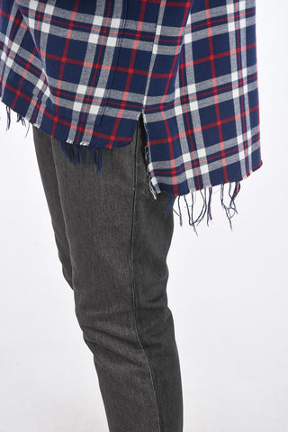 Districk Check Overshirt with Frayed Hem