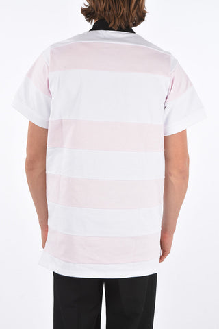 Polo Neck Striped Cotton Long T-Shirt with Prints