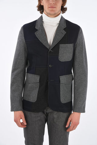Patchwork Wool Blazer with Flap Patch Pockets
