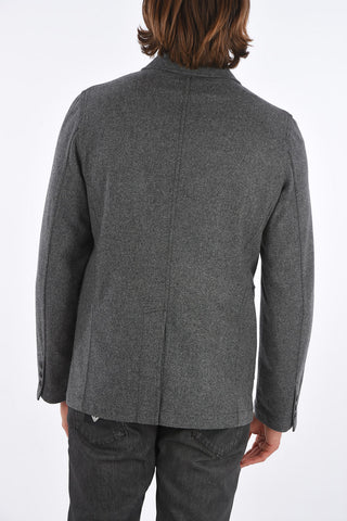 Patchwork Wool Blazer with Flap Patch Pockets