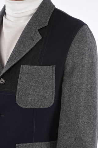 Patchwork Wool Blazer with Flap Patch Pockets