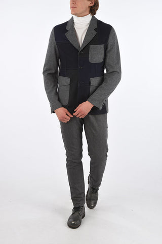Patchwork Wool Blazer with Flap Patch Pockets