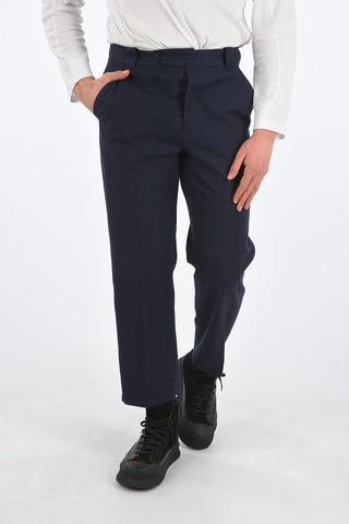 Hairline Striped Cotton and Lined Cropped Pants