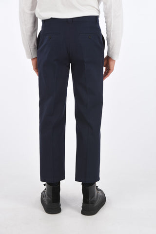Hairline Striped Cotton and Lined Cropped Pants