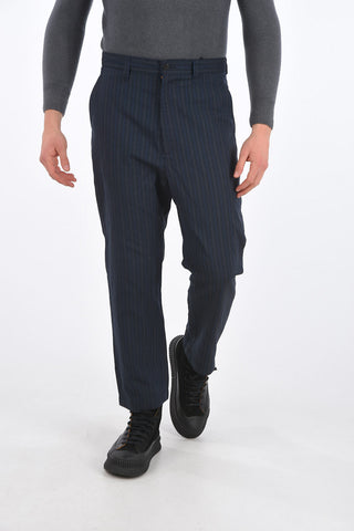Pantaloni Gessati a Vita Alta con Passanti