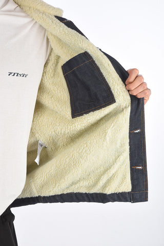 Giubbotto in Denim Foderato in Eco-Shearling