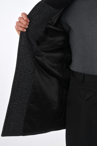 Houndstooth Wool Coat with Shearling Collar