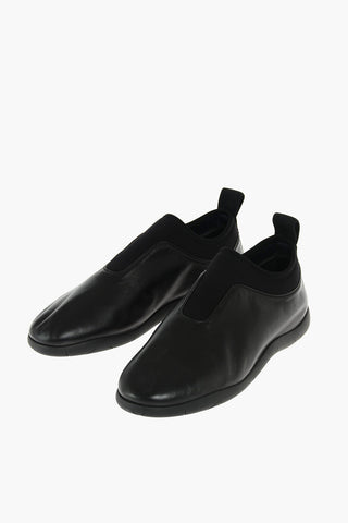 Leather Slip On Sneakers with Fabric Inserts