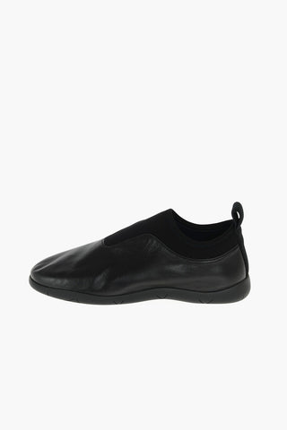 Leather Slip On Sneakers with Fabric Inserts