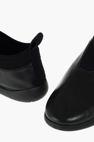 Leather Slip On Sneakers with Fabric Inserts