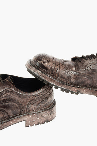 Lace Up BERNINI Leather Brogue Derby Shoes with Lived Effect
