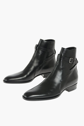Leather Western Booties with Strap and Buckle
