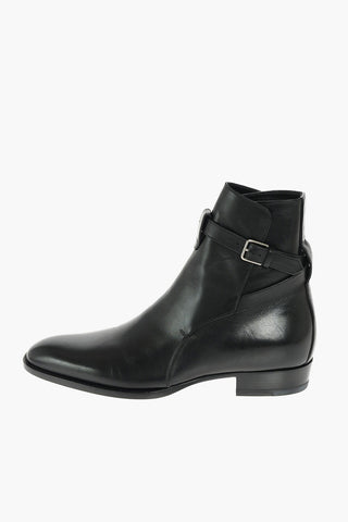 Leather Western Booties with Strap and Buckle