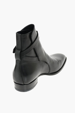 Leather Western Booties with Strap and Buckle