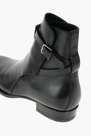 Leather Western Booties with Strap and Buckle
