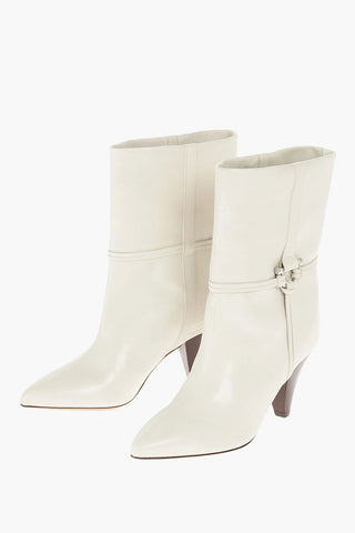 Cone Heel Leather Booties with Metal Details