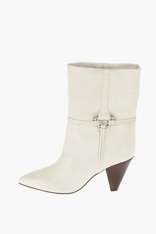 Cone Heel Leather Booties with Metal Details