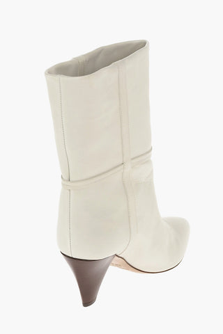 Cone Heel Leather Booties with Metal Details