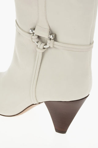 Cone Heel Leather Booties with Metal Details