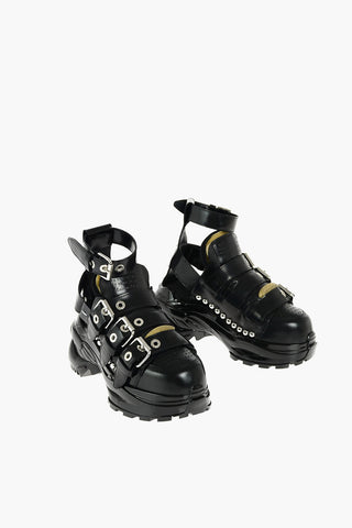 MM22 Platform Leather Sneakers with Buckles and Studs