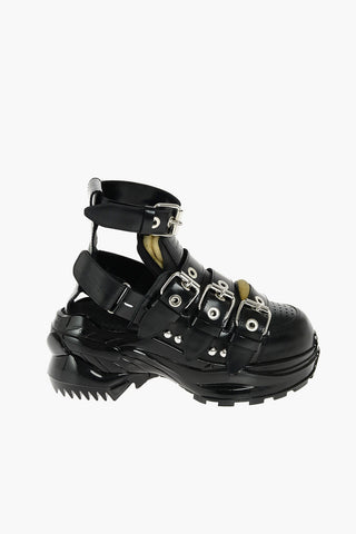 MM22 Platform Leather Sneakers with Buckles and Studs