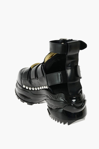 MM22 Platform Leather Sneakers with Buckles and Studs