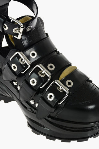 MM22 Platform Leather Sneakers with Buckles and Studs