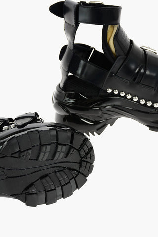 MM22 Platform Leather Sneakers with Buckles and Studs