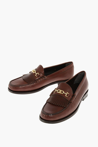 TRIOMPHE Leather Loafers with Buckle and Fringes