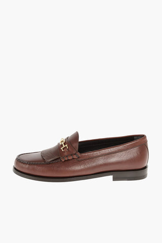 TRIOMPHE Leather Loafers with Buckle and Fringes