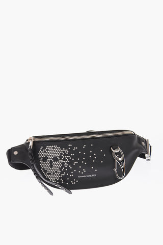 leather studded belt bag with carabiner