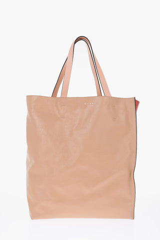 leather two-tone MUSEO SOFT tote bag with double handle