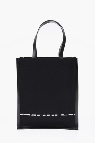jacquard graffiti printed tote bag with leather details