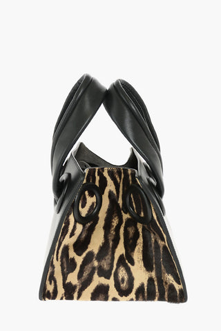 Leather DEON Double Handle Bag with Ponyskin Detail and Removable Shoulder Strap